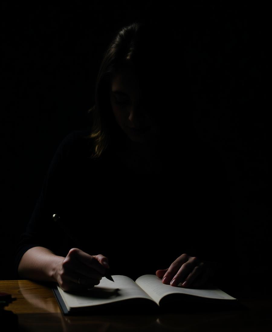 Portrait of author Stacy Rush at her writing desk
